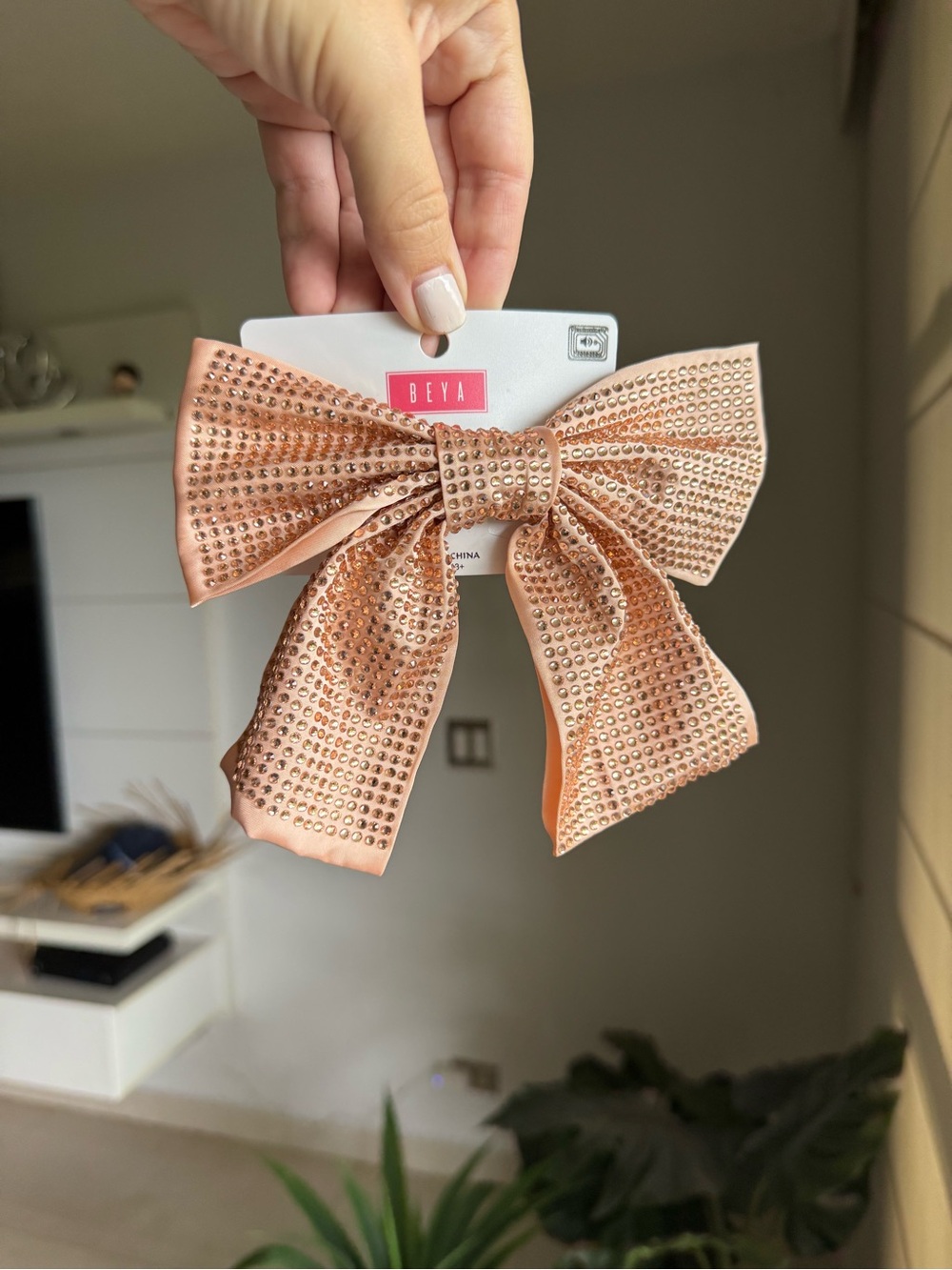BEYA Peach Crystal Bow Hair Clip